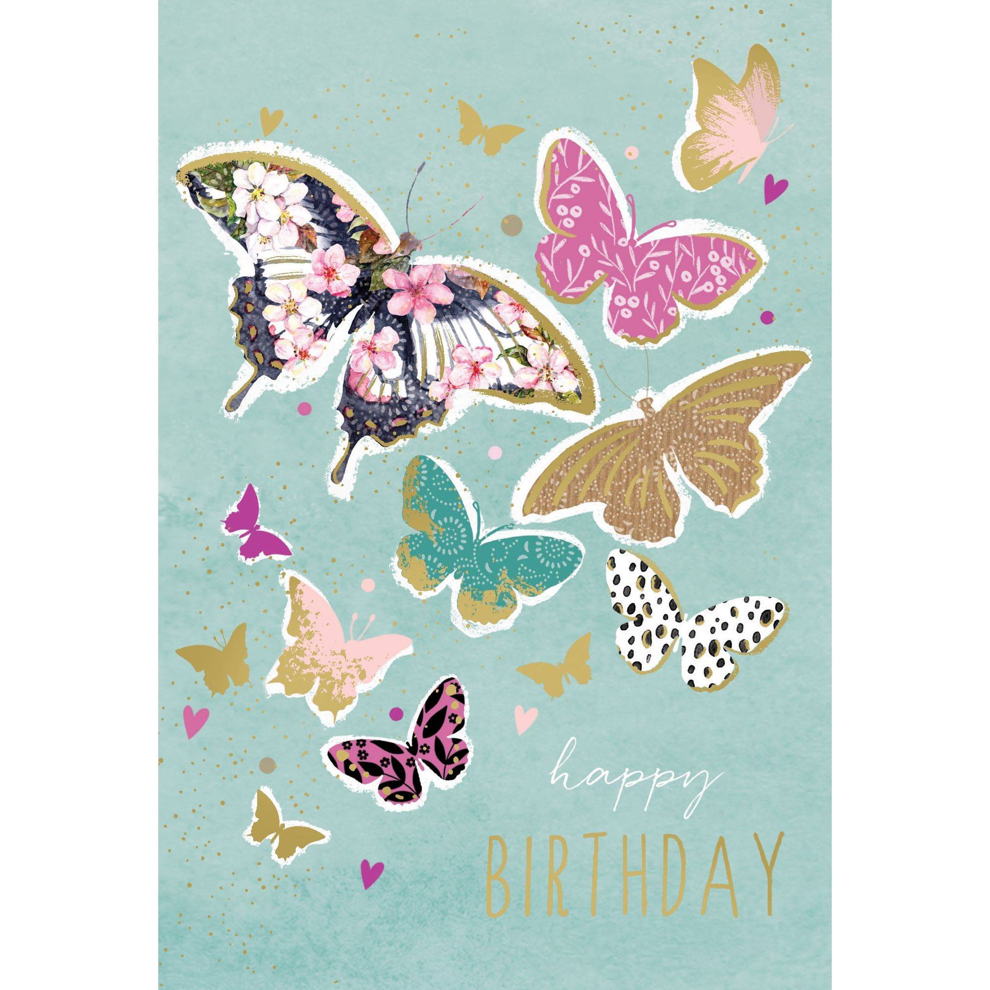 Pictura Butterfly Birthday Card featuring colorful butterfly illustrations on a cheerful greeting card for birthdays.